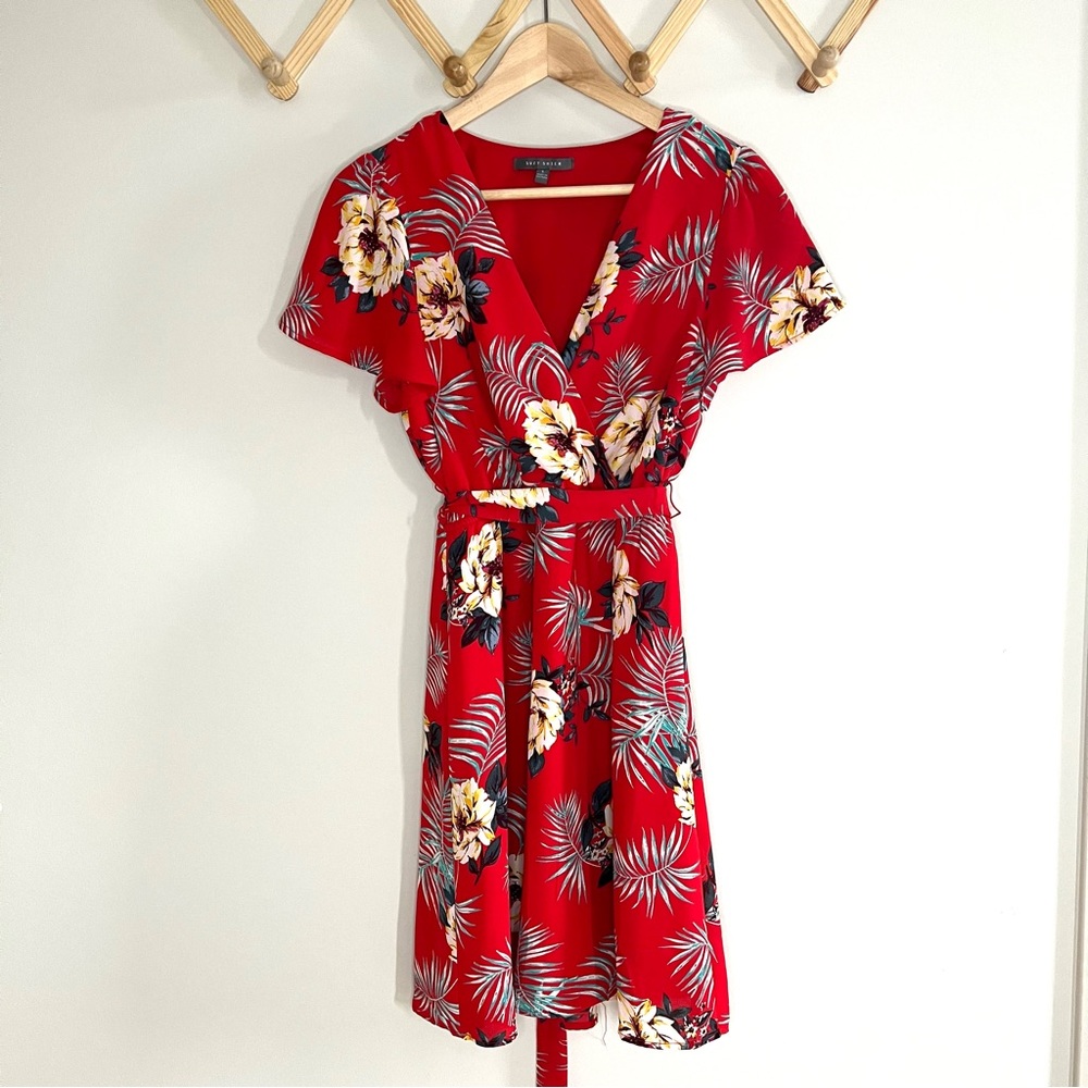 Suzy Shier Red Floral Wrap Dress